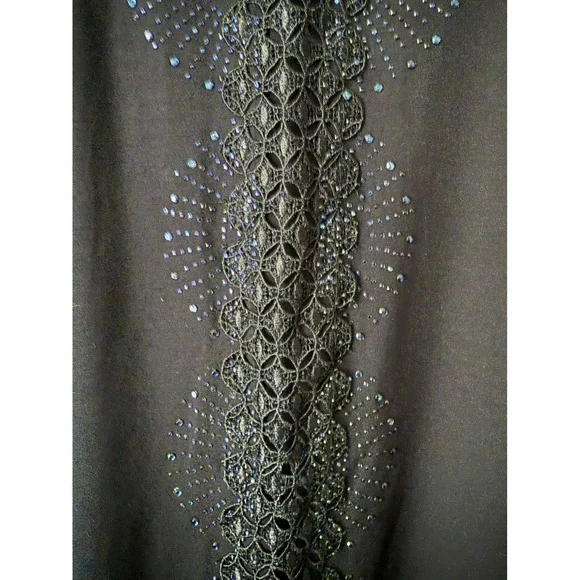 Women's Navy‎ Blue Embellished Long Sleeve Top Size Medium Rhinestones Lace - Picture 5 of 8